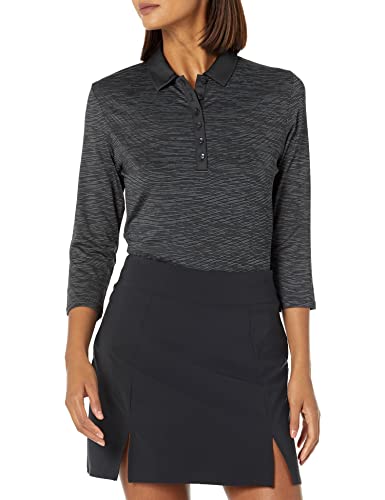 Callaway Women's 3/4 Sleeve Space Dye Golf Polo, Stretch Seams, Moisture-Wicking, Sun Protection, Textured Recycled Fabric