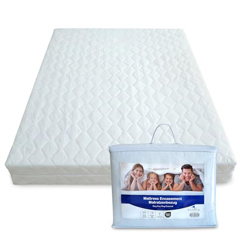 TULENA Housse de Matelas en Microfibre avec Fermeture éclair, 160x200 cm, Hauteur 14 à 16 cm, matelassée, Blanche, hypoallergénique, certifiée Öko-Tex