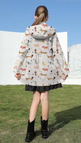 Image of Cromoncent Girl's Rain Jackets Waterproof Hoodie Trench Coat Cute Dress Coat Outerwear, 3-12 Years