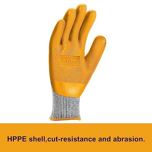 Image of Ingco Hand Gloves, Anti Cut Resistant, Industrial Use Safety Gloves, Gardening Gloves, for Finger and Hand Protection.