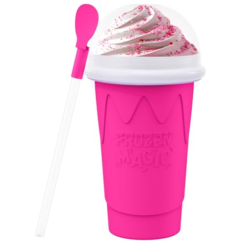500ML Slushie Maker Cup,Quick Frozen Magic Cups for Homemade Milk Shake Ice Cream Maker, Double Layer Squeeze Slushy Maker Cup, Birthday Gifts for Friends,Family(Pink, 500ML)