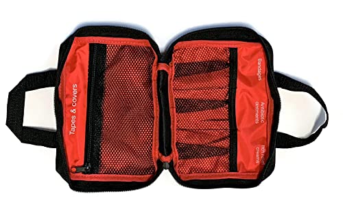 Image of Red and Black First Aid Bags - Build Personal First Aid Kit, Zippered Pouches, Labeled Net Pockets, Pack of 3 Bags