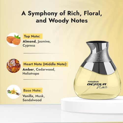 Al Haramain Detour Noir Eau de Parfum 100ml – Long Lasting Arabian Perfume for Men & Women – Sweet Woody Amber Luxury Fragrance - Image 3