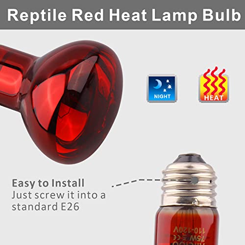 Aiicioo Reptile Red Heat Lamp Bulb - 75W Infrared Basking Spot Light for Breaded Dragon Heat Light Bulb for Gecko Iguana… - Image 4