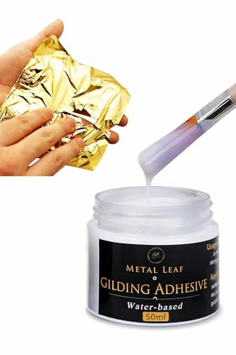 Image of Gold Leaf Kit, Gold Leaf Sheet 100 pc, and Gilding Adhesive 50ml Water Based Adhesive for Arts, Craft, Painting, Furniture and Decoration