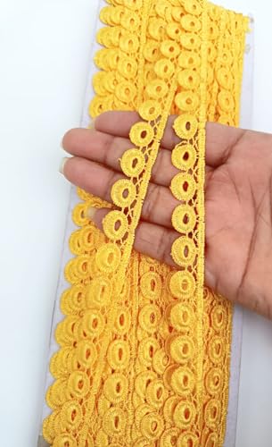 Image of Swag Polyester Lace, Border Lace, Cotton Lace, Gota Patti Lace (9 Meter, Yellow)