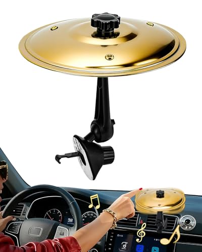 Car Cymbal Drum Air Vent, Mini Metal Drum Crash Cymbal for Car Dashboard, Funny Car Musical Instruments Accessories for Drummer Music Lovers Gift, Gold