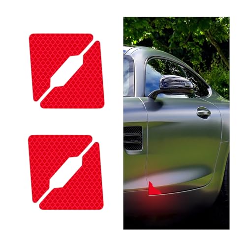 AUCELI 4PCS Car Door Edge Reflective Stickers, Anti-Scratch Anti-Collision Automotive Door Corner Guards Protector Warning Sticker, Vehicle Accessories for Truck SUV RV Van?Red?