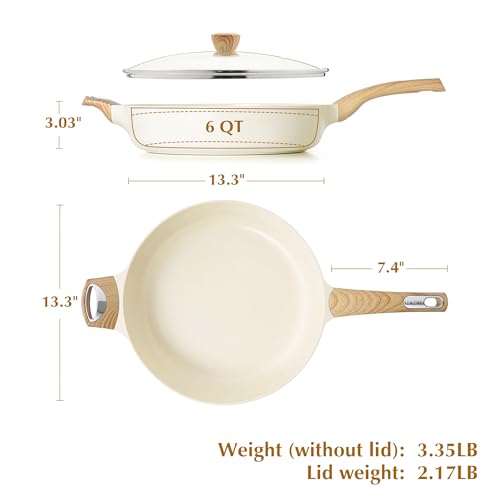 SENSARTE Ceramic Nonstick Frying Pan Skillet with Lid, 13.3 Inch Large Deep Frying Pan, 6 Qt Saute Pan, Induction Pan, Healthy Non Toxic Cooking Pan with Helper Handle, PFOA PFAS PTFE Free