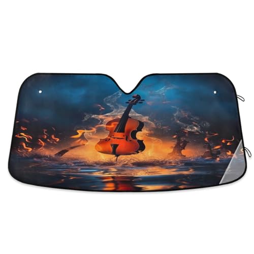 Haskirky Musical Notes Car Windshield Sunshade Blocks UV Ray Folding Sun Shield Automotive Interior Protector Keep Your Vehicle Cool 55x27.6 in