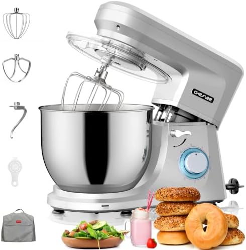 CHeflee Stand Mixer, 7.5 Quart Electric Mixer 6+P Speed 660W Tilt-Head Kitchen Food Mixers with Dough Hook, Mixing Beater, Whisk, & Splash Guard for Baking, Cake, Cookie, Kneading, SM1507, Silver