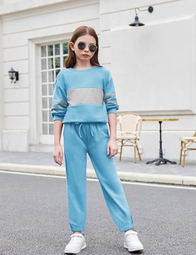 Arshiner Girls' Clothing Sets Sweatsuits Long Sleeve Color Block Pullover Sweatshirts and Lounge Pants with Pocket2