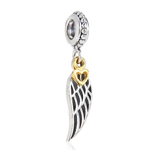 Heart & Feather Charm 925 Sterling Silver Angel Wings Beads fit for Fashion Charms Bracelets