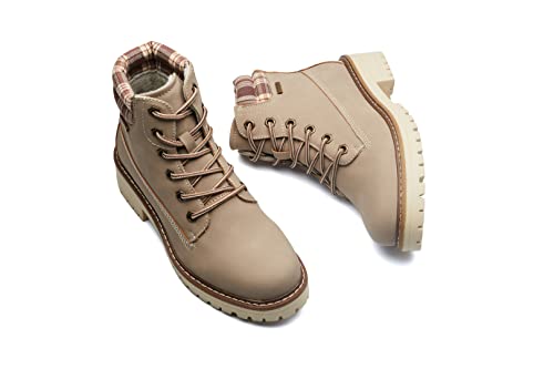 Cool Coser C Womens Fashion Boots Comfort Water-Resistant Hiking Boots Casual Chunky Heel Lace Up Ankle Boots&Booties For Women Khaki 7 #TOP3
