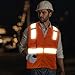 SHORFUNE High Visibility Mesh Safety Vest with 10 Pockets, Mic Tabs, Zipper and Reflective Strips, Reflective Construction Vest for Men and Women, ANSI/ISEA Standards, Orange, L