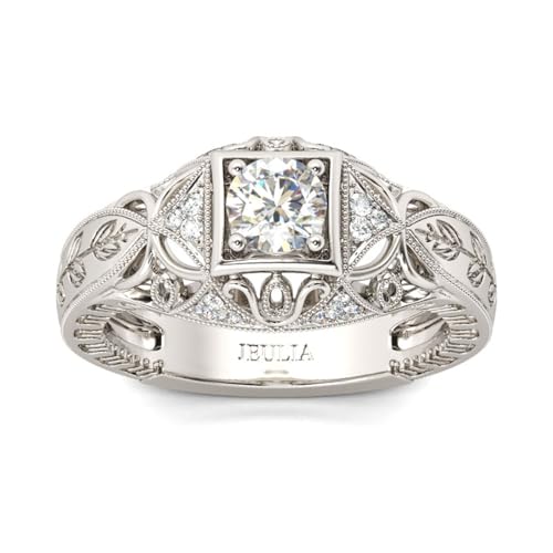 Jeulia Vintage Rings 925 Sterling Silver Round Cut Solitair Diamond Ring Wedding Engagement Statement Ring Band Anniversary Promise Bridal Set with Gift Box (Silver 8)