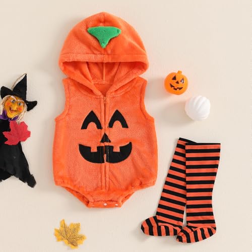 Disfraz de bebé calabaza sin mangas con capucha y calentadores miniatura 2