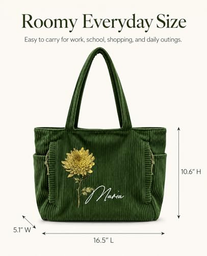 Bolso Tote de pana con flores personalizado para mujer miniatura 4