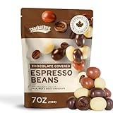 Snackathon Chocolate Covered Espresso Beans, Trio Blend (Dark, Milk & White), 7 oz Resealable Bag, Chocolate Covered Coffee Beans, Gourmet Candy Snack Pack, Ideal for Coffee Lover Gifts