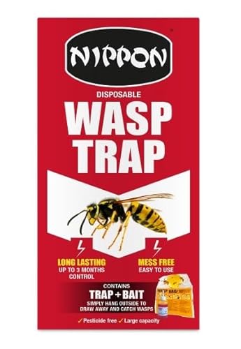 Nippon Wasp Trap with Attractant – Disposable Outdoor Wasp Control System for Gardens Safe Around Children & Pets Effective for Up to 3 Months Easy to Hang 1 Trap Included
