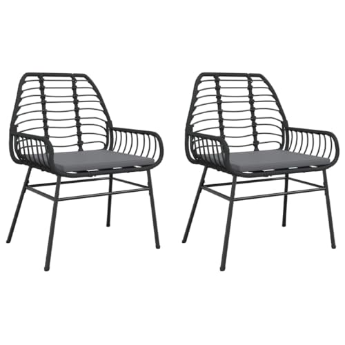 vidaXL Chaises de Jardin Lot de 2 avec Coussins Noir résine tressée, siège de Jardin, siège d'extérieur, Chaise d'extérieur, siège de Jardin