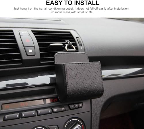 Image of Car Auto Air Vent Leather Tidy Storage Hanging Bag Case Organizer for Keys, Coin, Cell Phone & Glasses. Universal Vehicle Small Bucket with Hook. Keep Your Car Organized | Pack 2 | Black