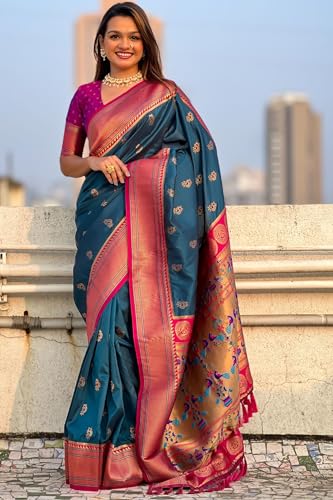 Image of SGF11 Women's Paithani Soft Lichi Silk Kanjivaram Sarees With Blouse Piece