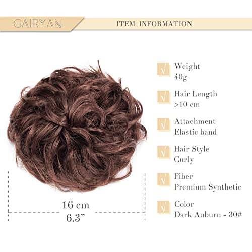 Gairyan Hair Scrunchies Hair Bun Hair Pieces Messy Bun Tousled Updo Curly Donut Hair Chignon Wavy Ponytail Hair Pieces for Women 40g (Dark Auburn) - Image 2
