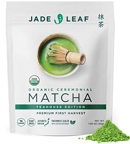 Jade Leaf Matcha Organic Ceremonial Grade Matcha Green Tea Powder - 100% Pure Japanese First Harvest Green Tea for Ceremonies, Usucha, Lattes 30g / 1.06 Oz Pouch (Pack of 1)