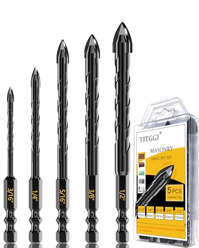 5Pcs Cross-Tip Masonry Drill Bit Set &amp; Concrete Drill Bit Set, 3/16"-1/2"