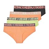 FREEGUN Culotte Femme Coton Bio, Lingerie Femme Confortable, Doux (Lot de 4), Orange, Vert, Noir, Jaune, Taille L