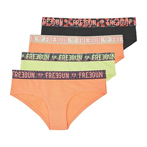 FREEGUN Culotte Femme Coton Bio, Lingerie Femme Confortable, Doux (Lot de 4), Orange, Vert, Noir, Jaune, Taille L