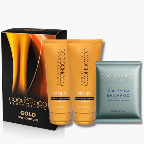 COCOCHOCO Professional Gold Keratin KIT in BOX - Haarbehandlung (200 ml) und Reinigendes Shampoo (50 ml) - Komplex Keratin Kur für Haarglättung - Für alle Haartypen