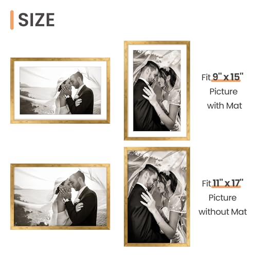 Image of upsimples 11x17 Picture Frame, Display Pictures 9x15 with Mat or 11 x 17 Without, Wall Hanging Poster Frames, Bronze, 1 Pack