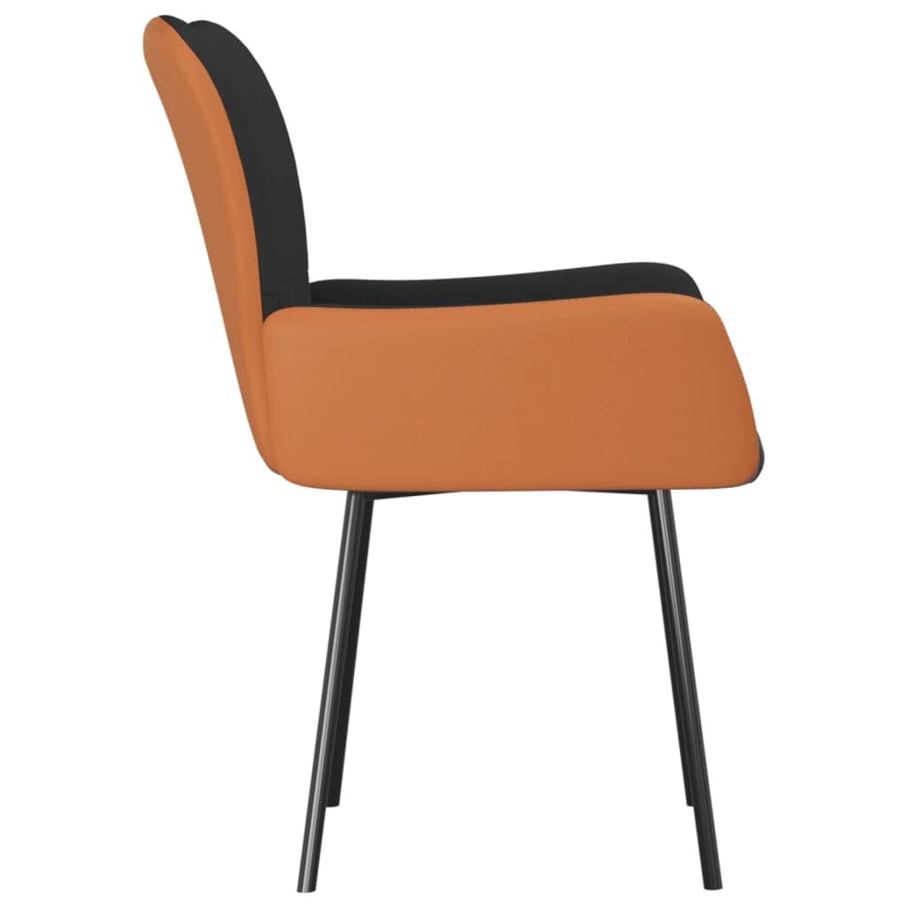 Juego de 2 sillas de comedor con reposabrazos, tapizadas de tela y piel sintética, sillas de cocina con estructura de metal para comedor y salón, color negro y marrón