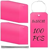 Rustark Lot de 100 étiquettes d'expédition en plastique rose - 8 x 16 cm - Étiquettes d...