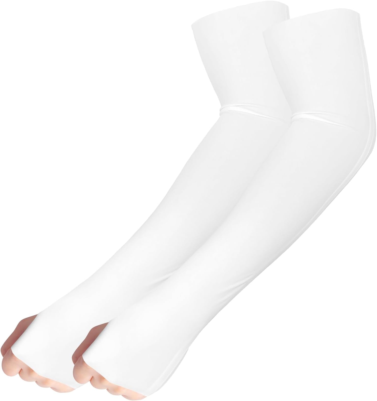 RainFlowwer Sun protection Arm Sleeves with Thumb Hole, Ice Cooling Compression Arm Sleeves Long Women for Sports Outdoor (White)