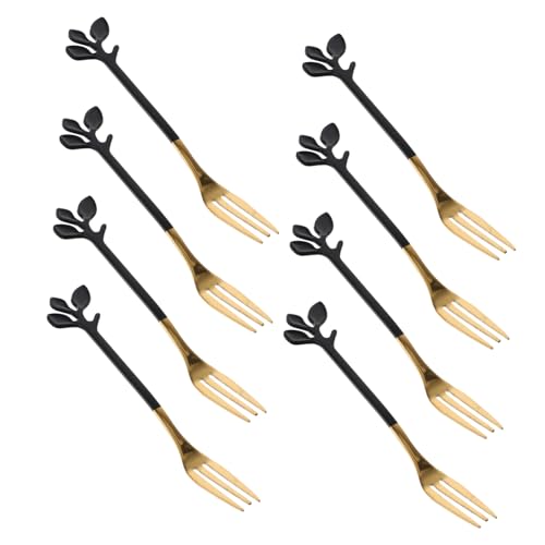 BRIGHTFUFU 8pcs Stainless Steel Fruit Fork Buffet Serving Utensils Forks for Cake Buffet Forks Seafood Forks Cake Tasting Forks Household Appetizer Forks Leaf Dessert Forks Fruit Forks
