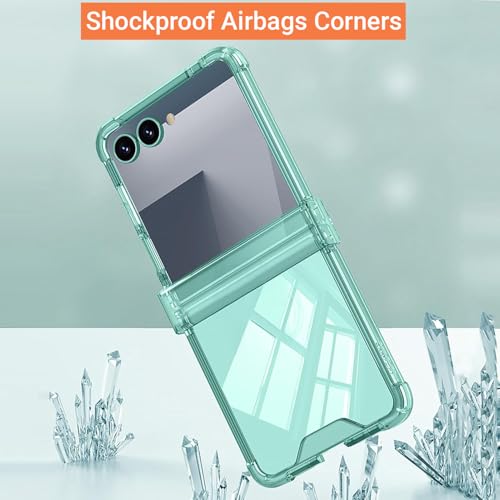 Image of Kapa Clear Airbag with Hinge Protection Back Case for Samsung Galaxy Flip7 / Z Flip 7 | Transparent Shockproof Slim Hard Protective Cover (Green)