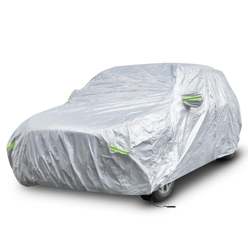 COSTWAY Car Cover Waterproof Universal Full Car Cover with Zipper Door Reflective Strips & Storage Bag All Weather Windproof Snowproof UV Protection (Fit SUV Length Up to 170(431cm))