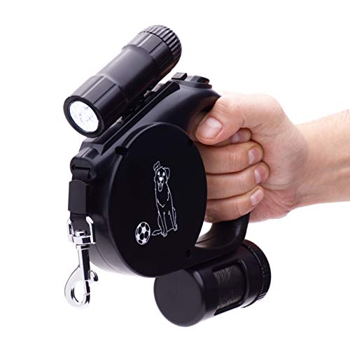 Lifehack Pet Products Retractable Dog Leash with LED Flashlight & Waste Bag Dispenser