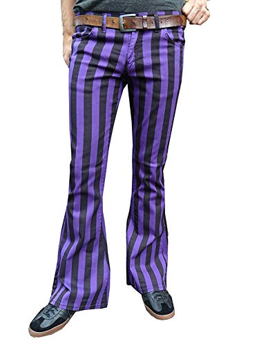 Mens Purple Black Striped Bell Bottoms Flares Trousers Retro Pants