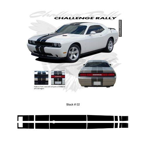 CarBeyondStore, Compatible with - Dodge Challenger with Lip Spoiler 2011 up Gloss Black Rally Stripes Graphic Kit