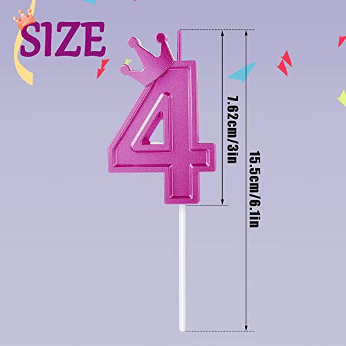 3Inch Birthday Number Candle, 3D Candle Cake Topper With Crown Cake Numeral Candles Number Candles For Birthday Anniversary Parties (Rose Pink, 4) #TOP1