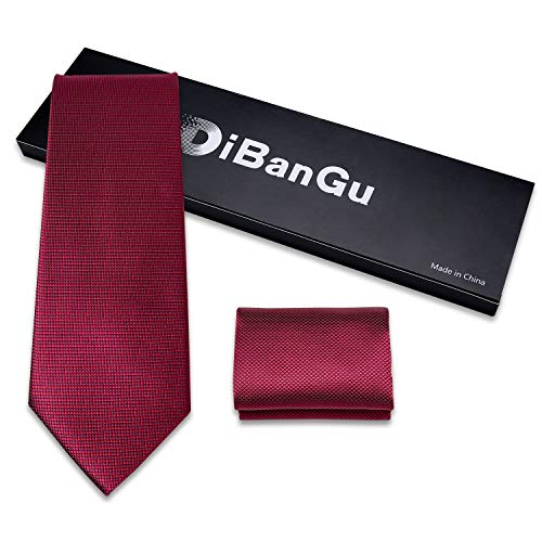 Image of DiBanGu Mens Solid Color Tie and Pocket Square Set Woven Silk Plain Necktie & Handkerchief for Men Wedding Party Formal