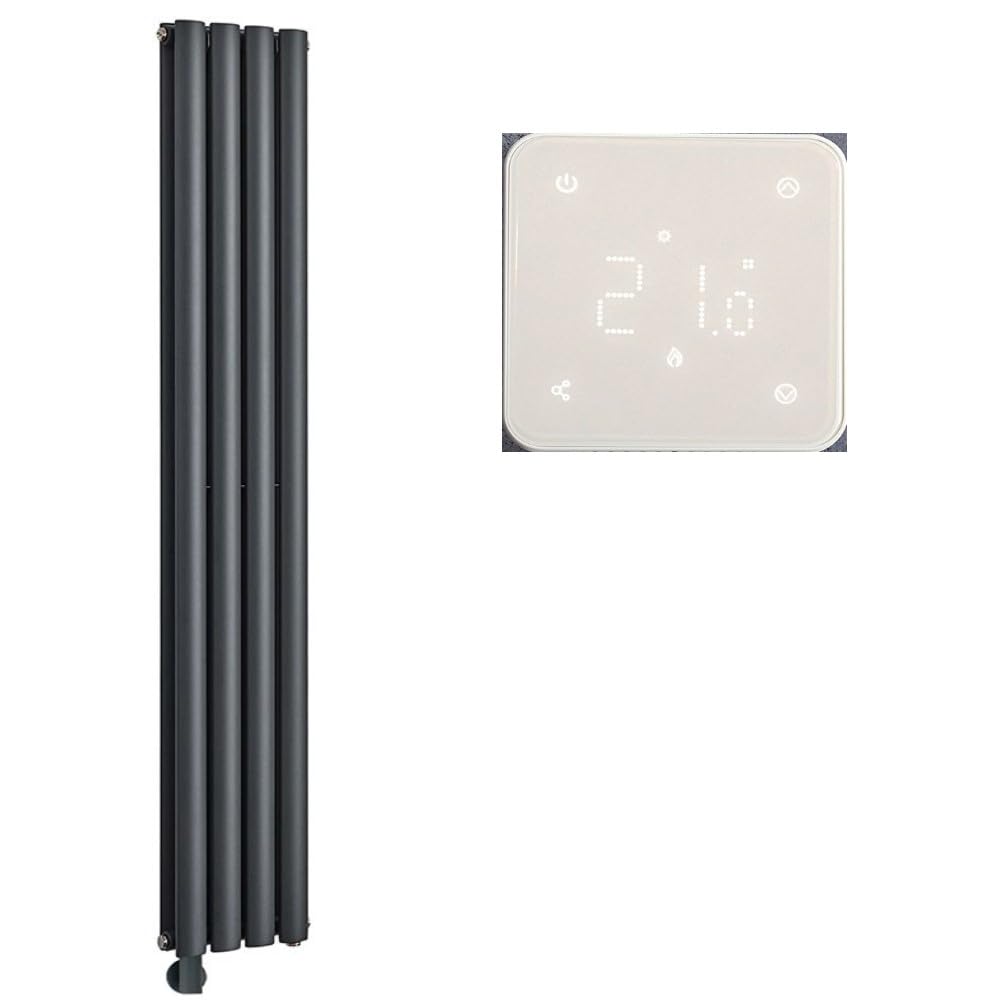 Milano Aruba 1000W Anthracite Vertical Double Oval Panel WiFi Electric Radiator - 1780mm x 236mm