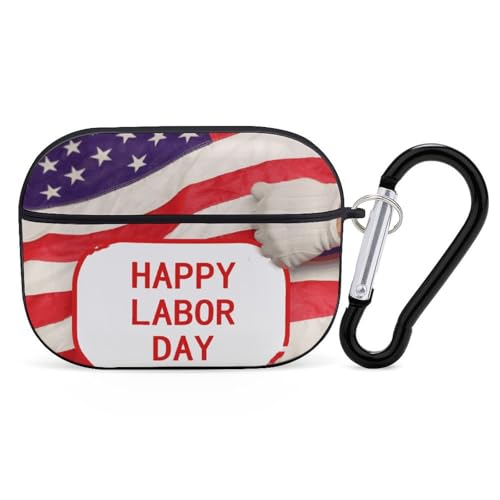 Coque pour AirPods Pro Happy Labor Day avec porte-clés et LED visible étui de protection