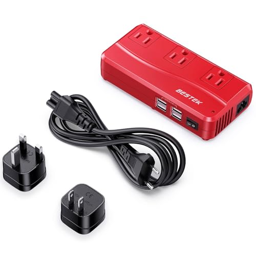 BESTEK Universal Travel Adapter 220V to 110V Voltage Converter with 6A 4-Port USB Charging and UK/AU/US/EU Worldwide Plug Adapter (Red) 03 Red