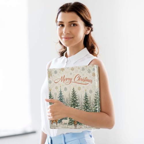 Image of Winter Forest Deer Christmas 3 Ring Binder with 2 Interior Pockets 1.5 inch Binders 3 Ring Heavy Duty Fit 8.5 inch x 11 inch Letter Size for Office School, 2 Pack