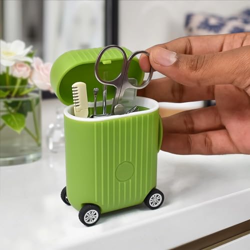 Image of 10-in-1 Manicure Kit - Stainless Steel Nail Clipper Set for Men & Women (Mini Suitcase Green)